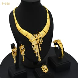 Bridal Dubai Gold Plated Jewelry Set For Women African 24K Gold Plated Necklace Earrings Set Nigerian Indian Wedding Wholesale