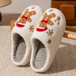Women's Christmas Slippers Adorable Indoor Festival Gingerbread Man Embroidery Couple Fashion Winter Holiday Christmas Shoes