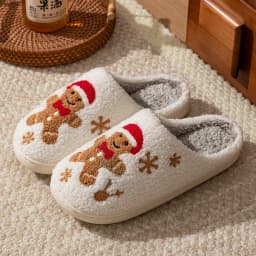 Women's Christmas Slippers Adorable Indoor Festival Gingerbread Man Embroidery Couple Fashion Winter Holiday Christmas Shoes