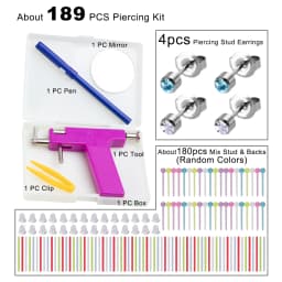 About 189pcs Mix Ear Piercing Kit Include Ear Piercing Tool Piercing Stud Earrings Flexible Colorful Earring Retainer & Backs