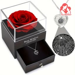 1pc Love Pendant Necklace, Artificial Rose Gift Box Set, for Mother'S Day, Valentine'S Day, Wife, Daughter, Grandmother