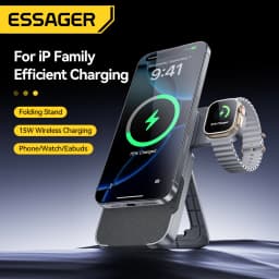 Essager 3-in-1 Portable Folding Wireless Charger Stand 15W Magnetic for iPhone 1716/15 AirPods Apple Watch MagSafe Fast Charging