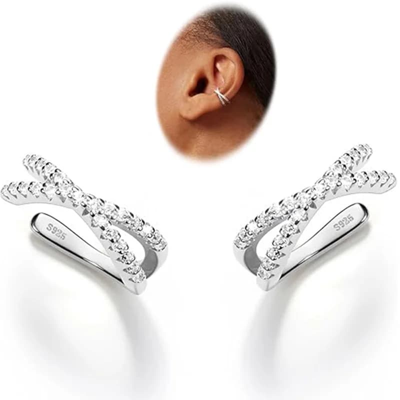 S925 Sterling Silver Non Piercing Cuff Earrings for Women Gifts 5A Cubic Zirconia Clip On Cartilage Helix Conch Fake Earrings
