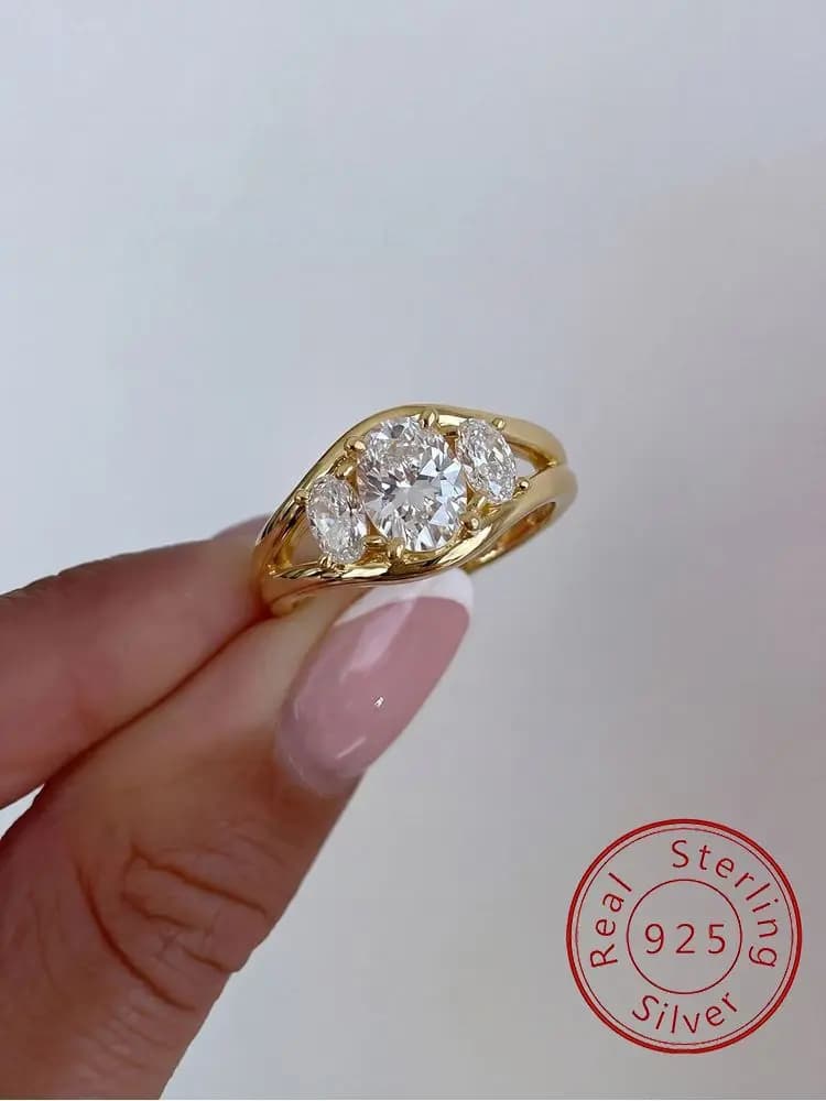 925 Sterling Silver Cambered Surface Three Oval Zircon Ring Engagement Wedding Luxury High Quality Fine Jewelry For Women