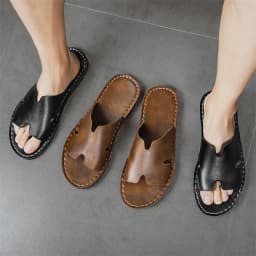 Fashion Men's Slippers Summer Outer Wear Non-Slip Wear-Resistant Casual Luxury Slippers Leather Slippers Outdoor