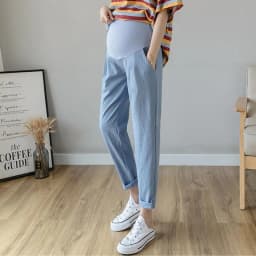 Spring Summer Thin Maternity Wide-Leg Capris for Petite Women, Loose Slim-Fit Straight Leg, High-Waist Belly Support