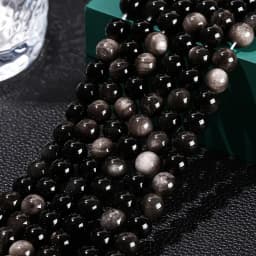 7A Quality Natural Stone Silver Irisation Obsidian Bead Round Loose Spacer For Jewelry Making Diy Necklace Bracelet Accessory