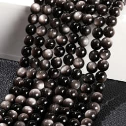 7A Quality Natural Stone Silver Irisation Obsidian Bead Round Loose Spacer For Jewelry Making Diy Necklace Bracelet Accessory
