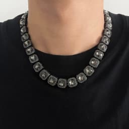 ULJ 12mm Square Hip Hop Iced Out Black Tennis Chains Reinstones Hiphop Necklace&Bracelet Luxury Copper Iced Out Cuban Jewelry