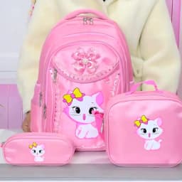 Pink Cat Children Girl Backpack Bowknot Kid School Bag Cartoon Bookbag Cute Princess Kindergarten Primary School Girl Backpack