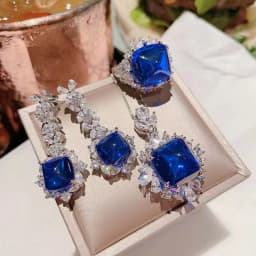 4pcs/set Luxury Lab Emerald Sapphire Jewelry for Women Set Platinum Plating Princess Cut Gemstone Wedding Ring Earring Necklace
