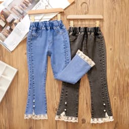 Korean Version of New Girl Denim Jeans Spring and Autumn Casual Denim Trousers Fashion Children Loose Wide-Leg Flared Pants 3-12