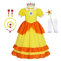 Rosalina Dress Girls Peach Costume Daisy Cosplay Children Birthday Party Carnival Fancy Outfit