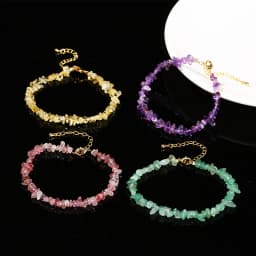 Natural Stone Tourmaline Amethyst Rock Quartz Crystal Chip Bead Bracelet Women Reiki Healing Adjustable Chain Fashion Jewelry