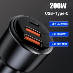 200W USB PD Car Charger 3port Super Fast Charger2.0 100W 65W SuperCharge QC3.0 for Honor Xiaomi Vivo Huawei iPhone 14 13Pro