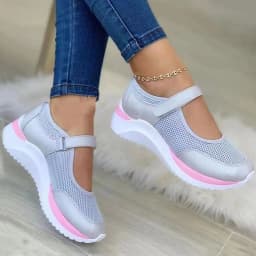 Round Head Knitted Women's Thick Sole Single Shoes Women's Large Size 36-43 Grid Casual Women's Shoes Sneakers Women