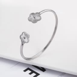 Women's New Design High-Quality Metal Plum Blossom Five Leaf Flower Bracelet With Adjustable Opening Stainless Steel Clover