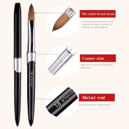 100% Pure Kolinsky Hair Nail Art Brush Round Nail Oval Brush Acrylic OEM Logo Black Color Handle Nail Supplies for Professionals
