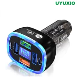 UYUXIO USB C Car Phone Charger 6 in 1 with Voltage Display Super Fast Charge Adapter for Samsung iPhone 16 15 Pro Max Oneplus