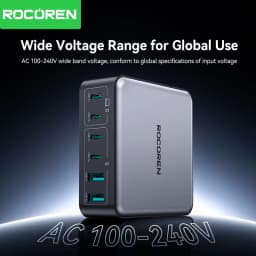 Rocoren 200W GaN Charger PD Fast Charging USB Type C Charger 270W 6 in 1 USBC Power Station For iPhone 16 15 Pro Max Xiaomi 14