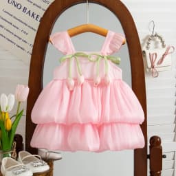 Summer New Pink Tulip Baby Girl Dress, Sweet Princess Style Wedding Party Children'S Sleeveless Clothes (9 Months -3 Years Old)