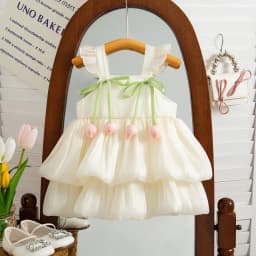 Summer New Pink Tulip Baby Girl Dress, Sweet Princess Style Wedding Party Children'S Sleeveless Clothes (9 Months -3 Years Old)