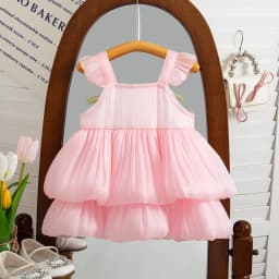 Summer New Pink Tulip Baby Girl Dress, Sweet Princess Style Wedding Party Children'S Sleeveless Clothes (9 Months -3 Years Old)