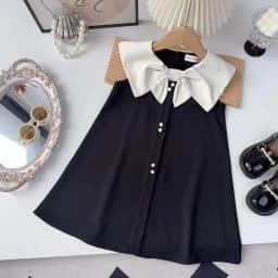 Korean Version Black Sleeveless Kids Clothes Summer New Bow Decoration Girls Dress Birthday Party Princess Dresses 2-7 Years Old