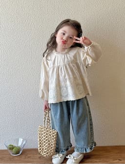 Kids Jeans Girls New 2025 Spring Autumn Children Fashion Casual Wide-leg Pants Ruffled Trousers Princess Sweet and Lovely