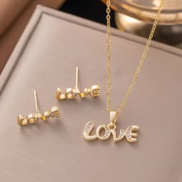 Trendy 18K Gold Plated Zircon Crystal Pendant Stainless Steel Necklace Earring For Women Clavicle Chain Jewelry Lady Accessories