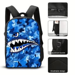 STREET Trendy Shark Graphic Backpack Graffiti Art Cartoon Print School Backpack Lightweight Casual Daypack for Students Travel