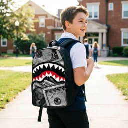 STREET Trendy Shark Graphic Backpack Graffiti Art Cartoon Print School Backpack Lightweight Casual Daypack for Students Travel