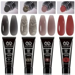 4-Color Poly for Nail Extension Gel in Brown, Black, and Grey - Perfect for Male or Dark for Nail Art. Includes Essential Tools