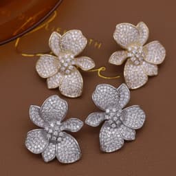French new design fashion jewelry 14K gold plated luxury zircon exaggerated flower earrings elegant women's party accessories