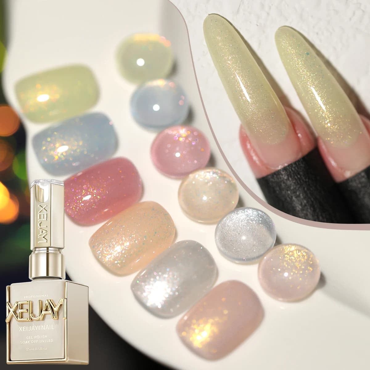 XEIJAYI 6pcs 15ml Gel Nail Polish Set,UV LED Soaking Nail Gel, Semi-Permanent, DIY Salon Quality Nail Art Gel For Spring
