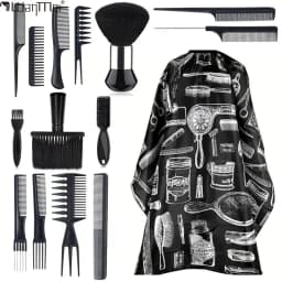 WANMEI Salon Barber Cloak Set Barber Stylist Cloak with Adjustable Buckle Neck Dust Removal Brush and Comb Barber Shop Tool
