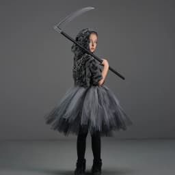 Halloween Death Dress Up Costume With Hoodies Girls Evil Role Playing Tulle Tutu Kids Carnival Party Fancy Sickle Chain Clothes