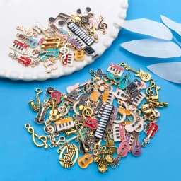 Mix 100 Pcs of Alloy Enamel Music Series Charms Pendants, Suitable for DIY Necklace, Earring, Keychain Jewelry Making Accessory