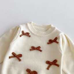 Baby Girl 3-Piece Knitted Outfit Set Autumn Cute Bowknot Cream Sweater + Brown Ruffle Flared Pants + Mini Bag Girls Clothing