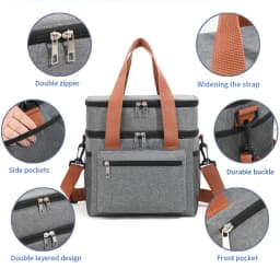 1PC Large Capacity Lunch Bag Double Layers Thermal Insulation Picnic Bag Food Drink Storage Tote With Shoulder Strap Cooler Bags