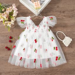 Summer New Floral Embroidery Chiffon Baby Girl Princess Dress, Cute Butterfly Wing Children'S Clothing (9 Months - 4 Years Old)