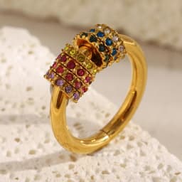La. Muses Ring Colored Cubic Zircon Stainless Steel Women's Ring PVD Gold Plated Simple Classic Finger Jewelry Accessories