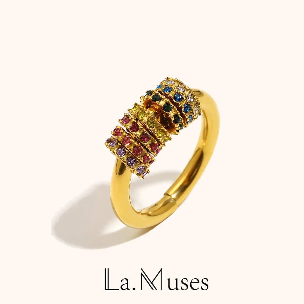 La. Muses Ring Colored Cubic Zircon Stainless Steel Women's Ring PVD Gold Plated Simple Classic Finger Jewelry Accessories