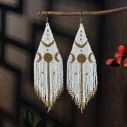 Women's Fashion Dangle Beaded Fringe Earrings Bohemian Style Moon Pattern Seed Beads Hand-Woven Accessories for Everyday Wear