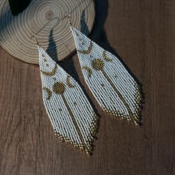 Women's Fashion Dangle Beaded Fringe Earrings Bohemian Style Moon Pattern Seed Beads Hand-Woven Accessories for Everyday Wear