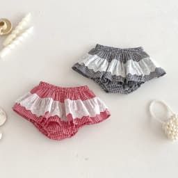 Baby Girls Plaid Skirt Shorts Kids Ruffles Lace Embroidery Pettiskirt Toddler Tutu Skirt Infant Bloomers PP Shorts 0-3t
