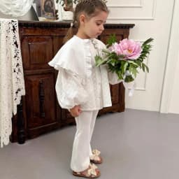 2025 Russian Spring and Autumn Girls Top Cotton Embroidery Spring and Autumn Falling Shoulders Casual Lace Style Doll Shirt