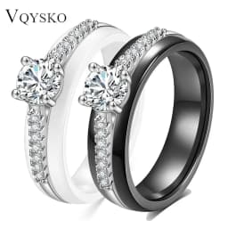 New Hot 6mm Black and White Ceramics Ring For Women Fashion Micro Inlaid Zircon Wedding Couple Rings Aesthetic Jewelry Gift