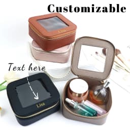 Customized Name New PU Leather PVC Cosmetic Square Toiletry Bag, Transparent and Visible, Portable Storage