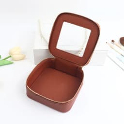 Customized Name New PU Leather PVC Cosmetic Square Toiletry Bag, Transparent and Visible, Portable Storage